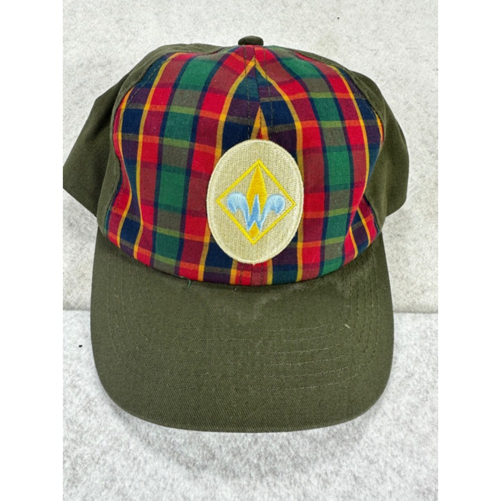 Boy Scouts of America Webelos Uniform Cap Olive Green Plaid Hat SM/MD BSA